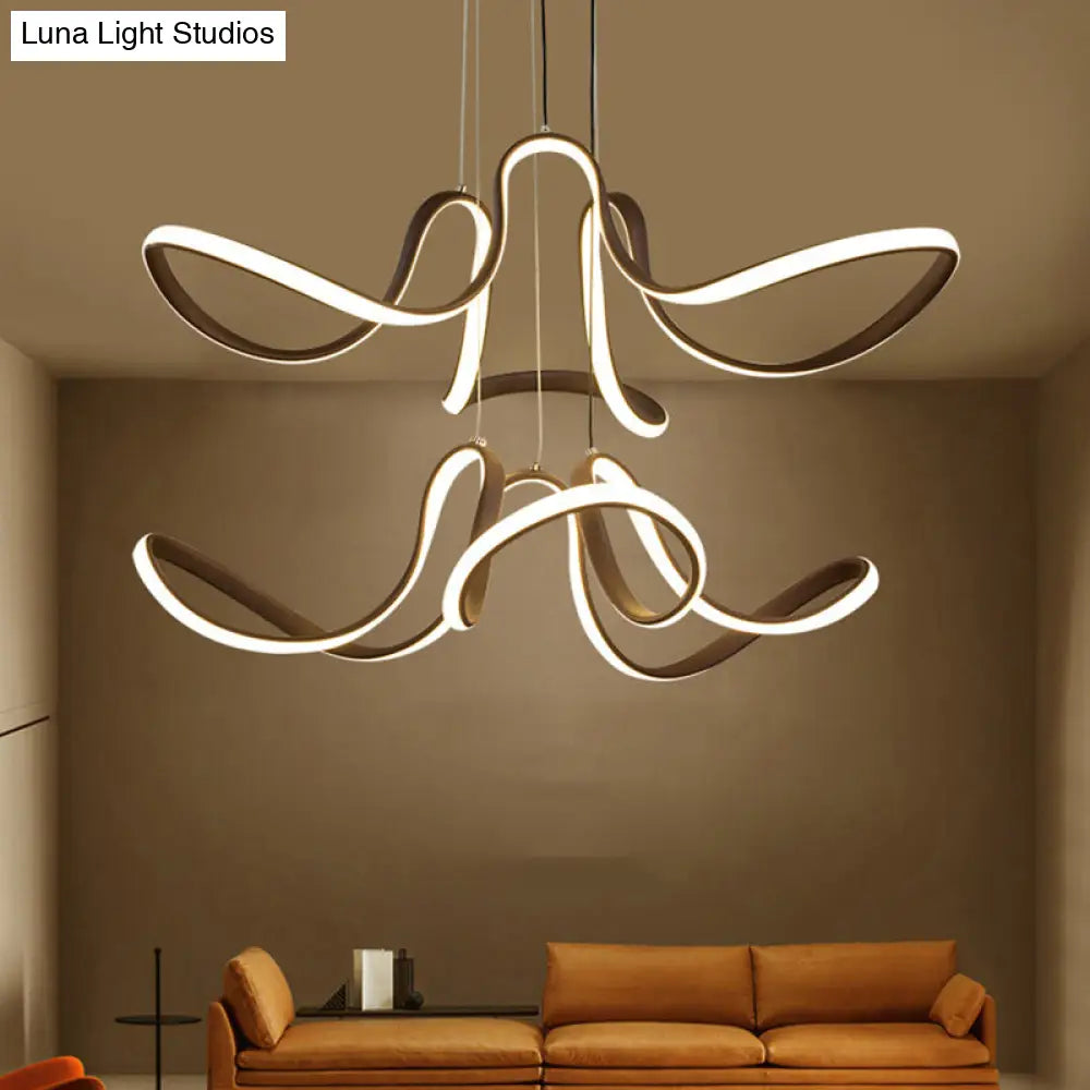 Modern Acrylic Coffee Led Chandelier: 2-Tier Curve Design For Dining Room