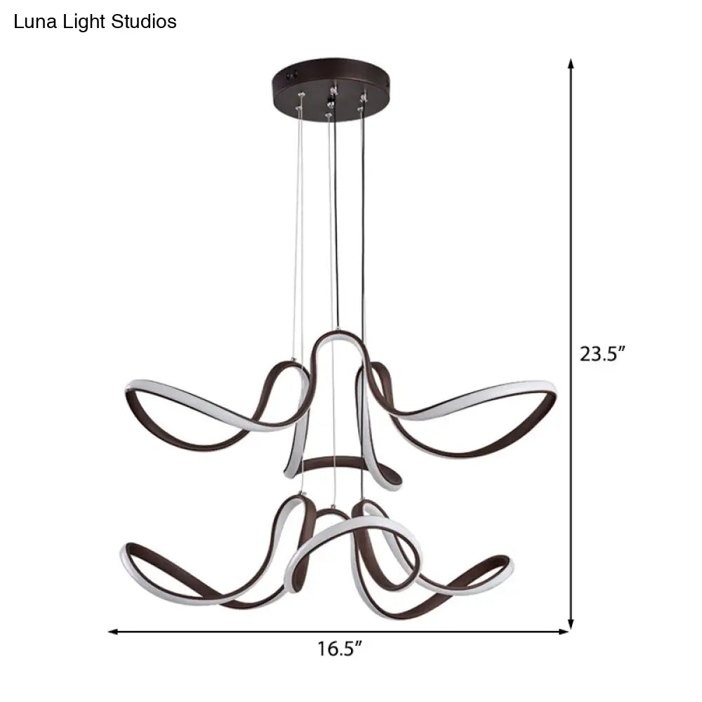 Modern Acrylic Coffee Led Chandelier Light - 2 Tiers Curve Design Perfect For Dining Room