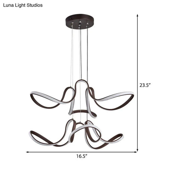 Modern Acrylic Coffee Led Chandelier: 2-Tier Curve Design For Dining Room