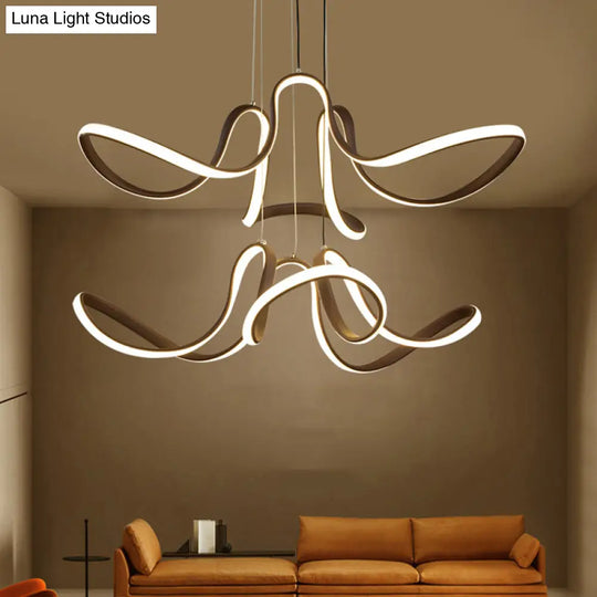 Modern Acrylic Coffee Led Chandelier Light - 2 Tiers Curve Design Perfect For Dining Room