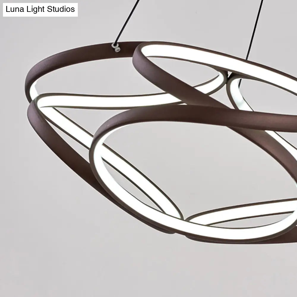 Modern Acrylic Coffee Led Chandelier Light - Seamlessly Curved Suspension For Living Room