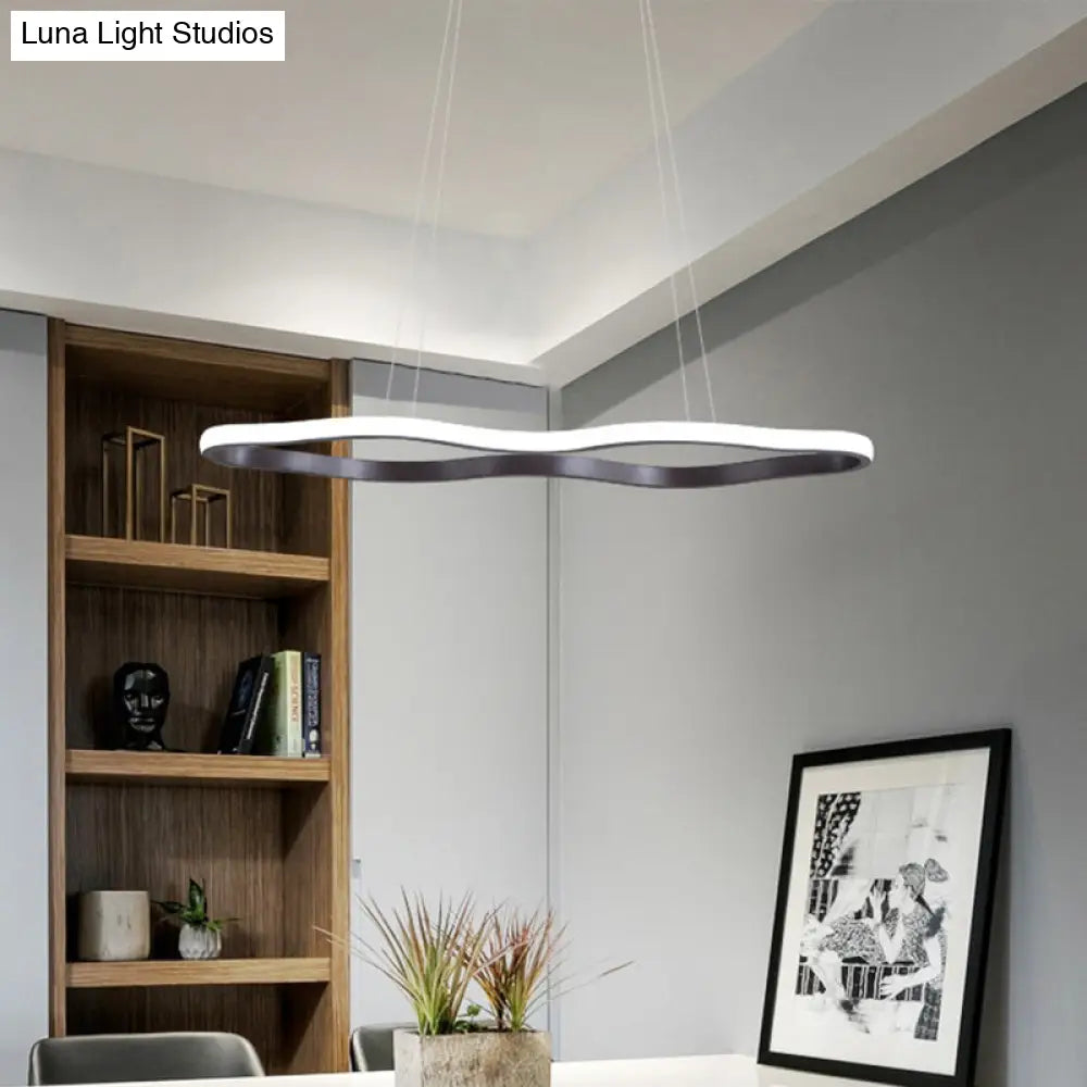 Modern Acrylic Coffee Wave Hanging Led Ceiling Light - 23.5’/36.5’/47’ Wide Warm/White