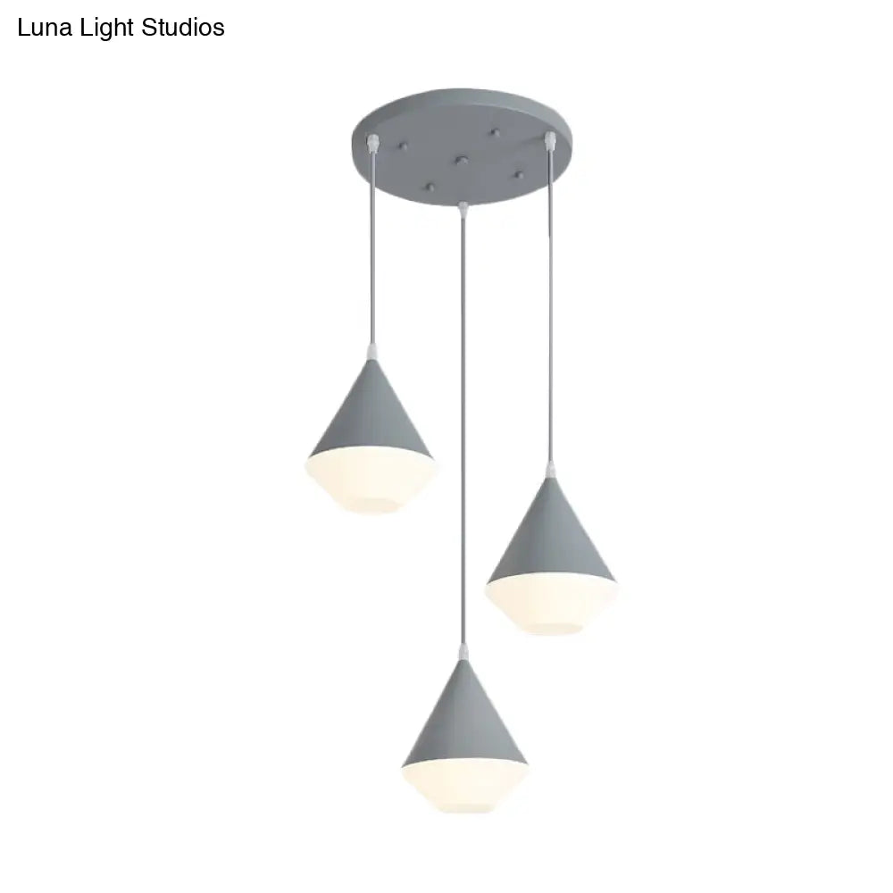 Modern Acrylic Cone Pendant Light With 3 Heads - White/Grey Coffee House Hanging Lamp