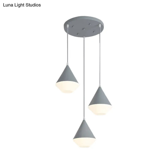 Modern Acrylic Cone Pendant Light With 3 Heads - White/Grey Coffee House Hanging Lamp