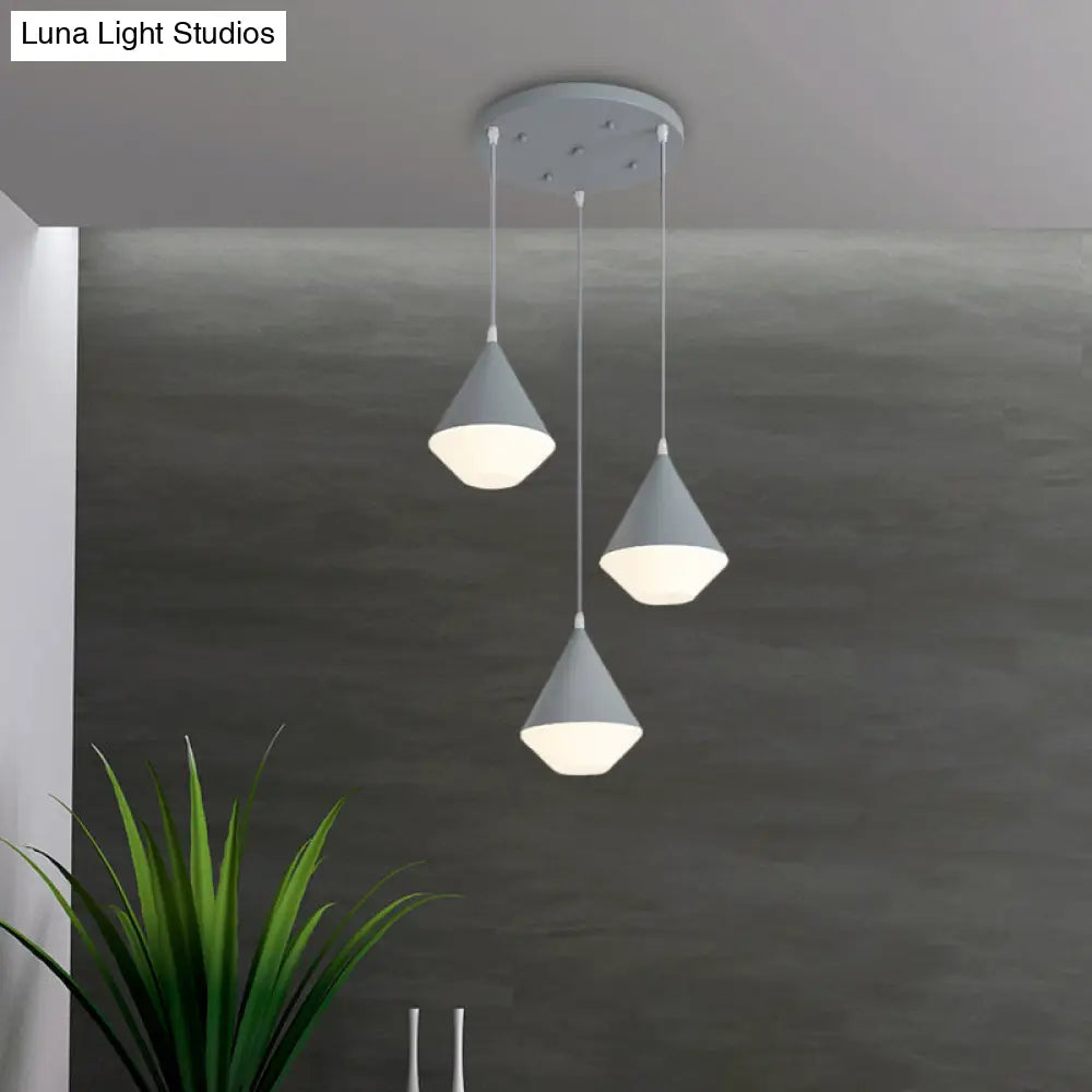 Modern Acrylic Cone Pendant Light With 3 Heads - White/Grey Coffee House Hanging Lamp