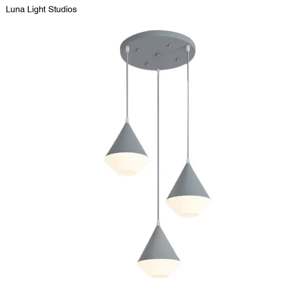 Modern Acrylic Cone Cluster Pendant Light Coffee House Hanging Lamp In White/Grey - 3 Heads Kit