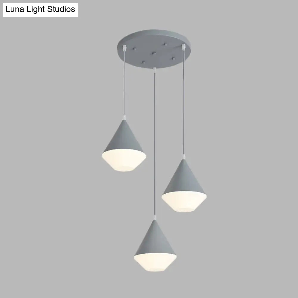 Modern Acrylic Cone Pendant Light With 3 Heads - White/Grey Coffee House Hanging Lamp