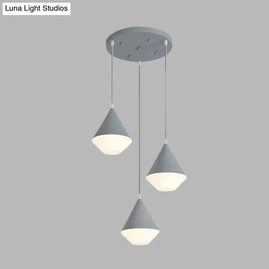 Modern Acrylic Cone Pendant Light With 3 Heads - White/Grey Coffee House Hanging Lamp