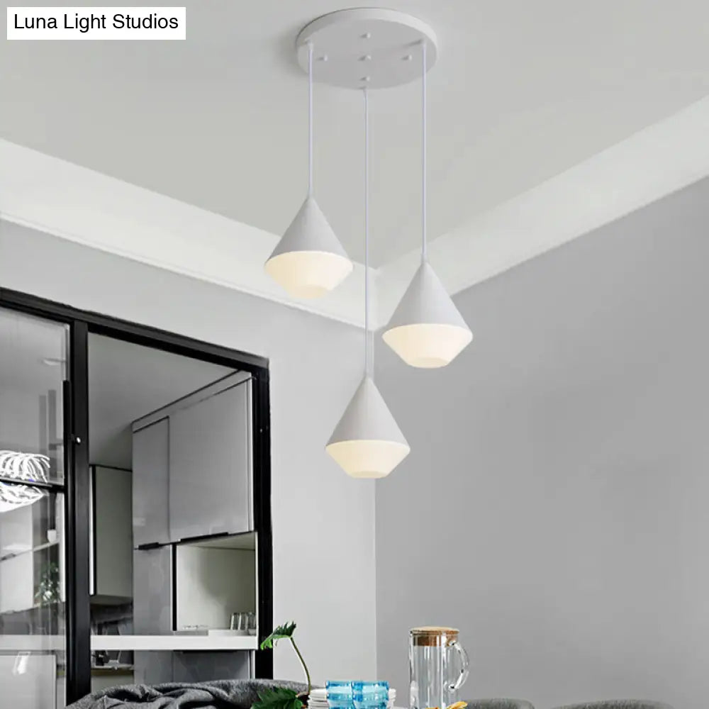 Modern Acrylic Cone Cluster Pendant Light Coffee House Hanging Lamp In White/Grey - 3 Heads Kit