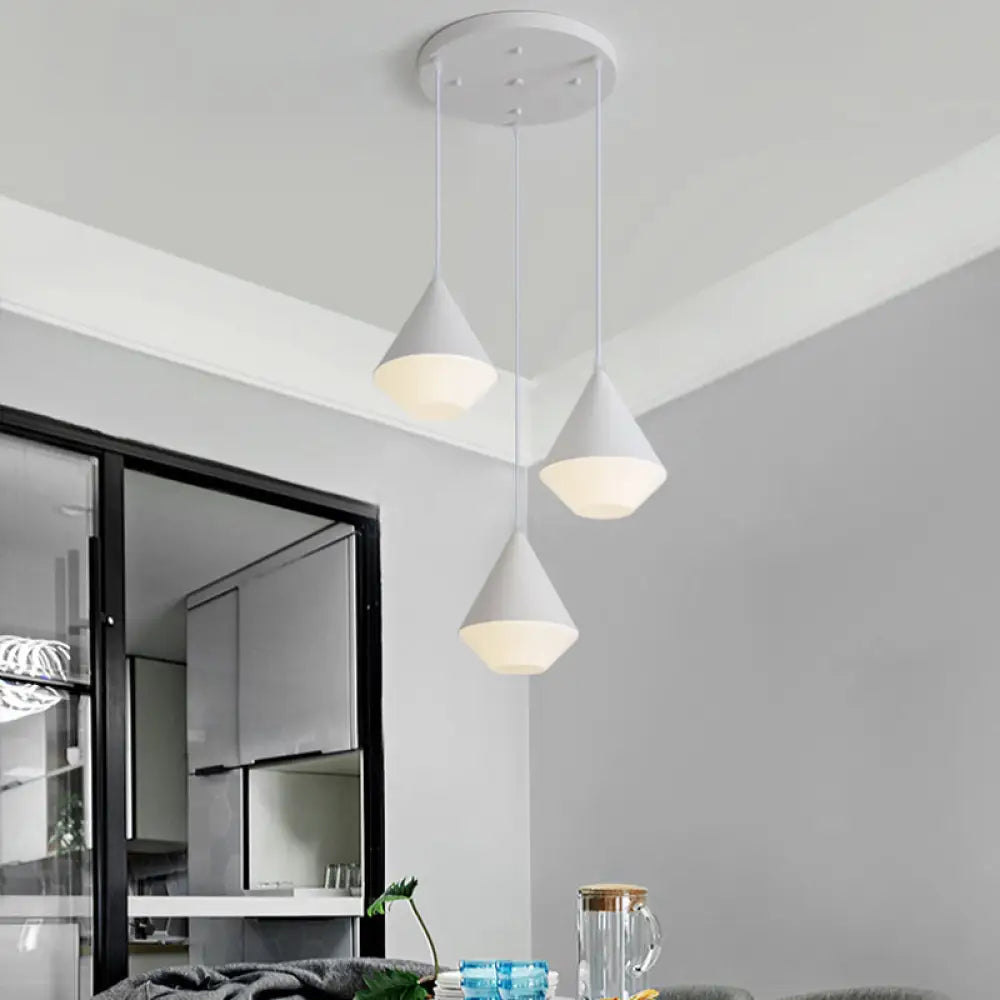 Modern Acrylic Cone Pendant Light With 3 Heads - White/Grey Coffee House Hanging Lamp White