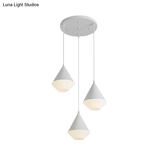 Modern Acrylic Cone Cluster Pendant Light Coffee House Hanging Lamp In White/Grey - 3 Heads Kit