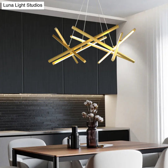 Modern Acrylic Crossed Chandelier Led Pendant Black/Gold Ceiling Lamp Available In 25.5/33.5 Width