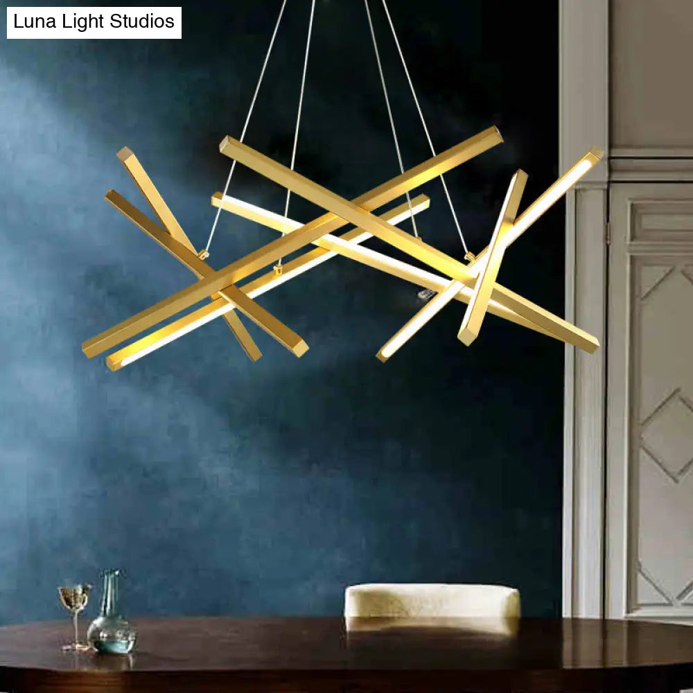 Modern Acrylic Crossed Chandelier Led Pendant Black/Gold Ceiling Lamp Available In 25.5/33.5 Width