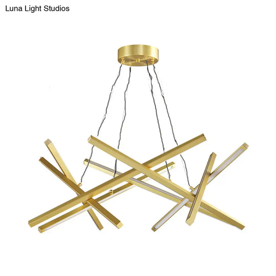 Modern Acrylic Crossed Chandelier Led Pendant Black/Gold Ceiling Lamp Available In 25.5/33.5 Width