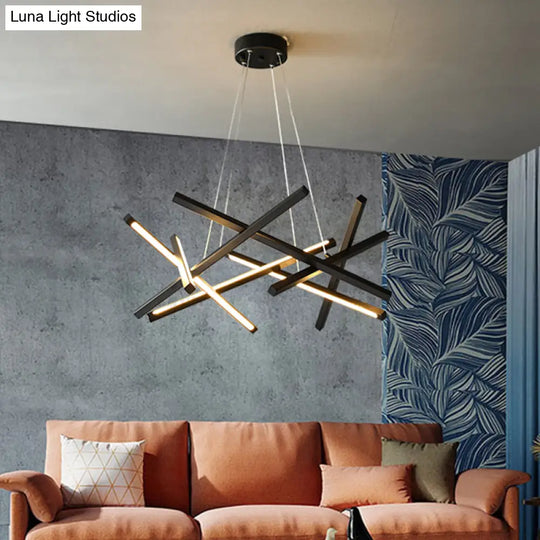 Modern Acrylic Crossed Chandelier Led Pendant Black/Gold Ceiling Lamp Available In 25.5/33.5 Width