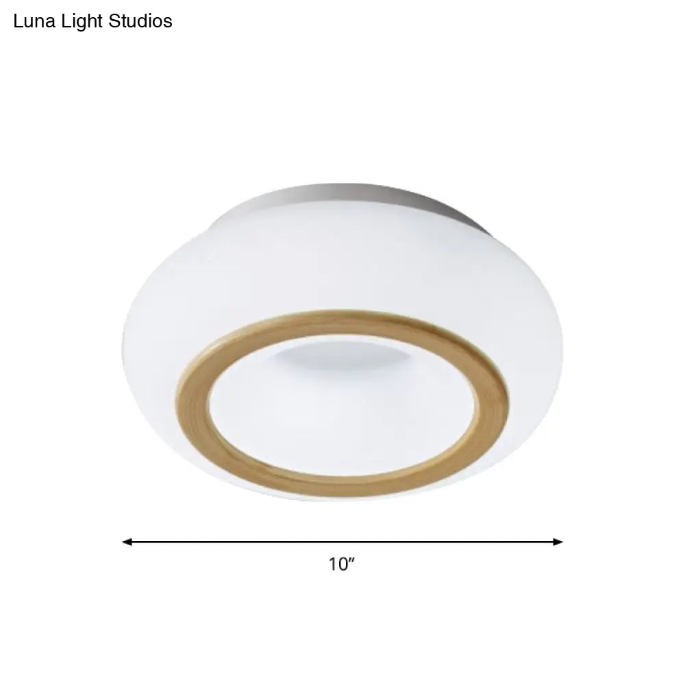 Modern Acrylic Donut Shaped Ceiling Lamp With Integrated Led And Wood Grain Finish