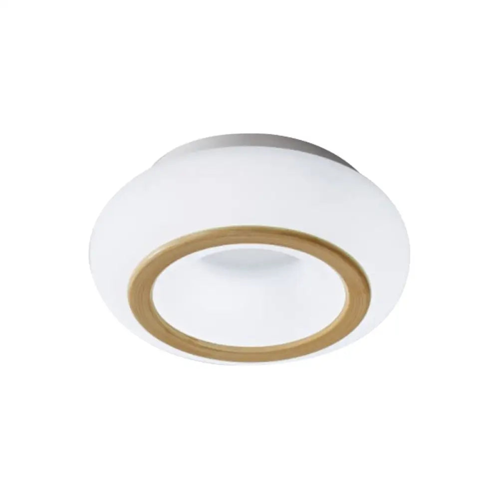 Modern Acrylic Donut Shaped Ceiling Lamp With Integrated Led And Wood Grain Finish White