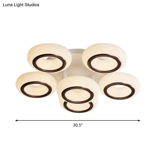 Modern Acrylic Doughnut Ceiling Flush Light With White Led - 3/6-Head Mount Fixture