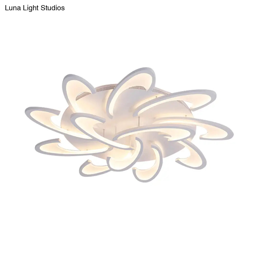 Modern Acrylic Flower Semi Flush Mount Lamp - 6/12-Head Warm/White Light White Ceiling Lighting For