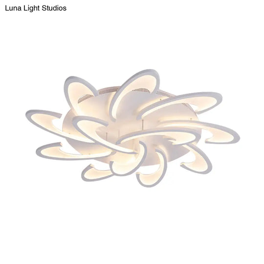 Modern Acrylic Flower Semi Flush Mount Lamp - 6/12-Head Warm/White Light White Ceiling Lighting For