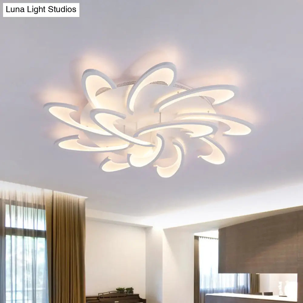 Modern Acrylic Flower Semi Flush Mount Lamp - 6/12-Head Warm/White Light White Ceiling Lighting For