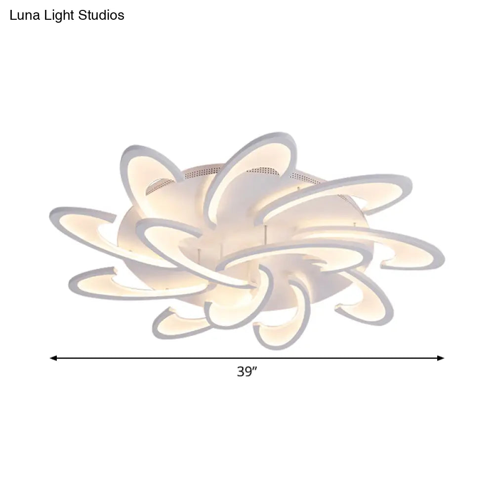 Modern Acrylic Flower Semi Flush Mount Lamp - 6/12-Head Warm/White Light White Ceiling Lighting For