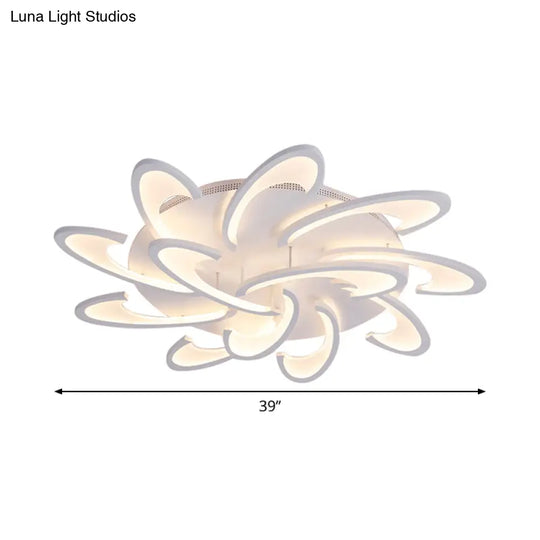 Modern Acrylic Flower Semi Flush Mount Lamp - 6/12-Head Warm/White Light White Ceiling Lighting For