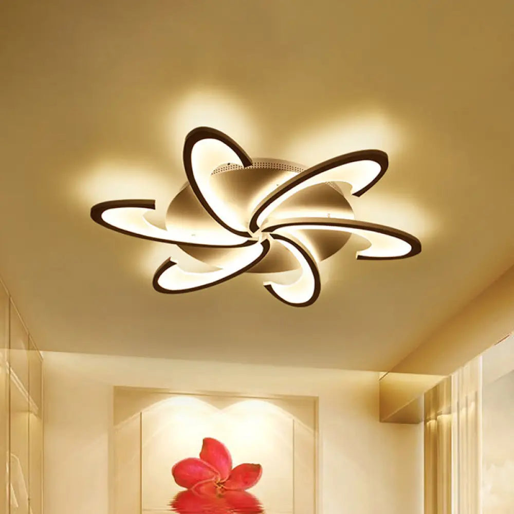 Modern Acrylic Flower Semi Flush Mount Lamp - 6/12-Head Warm/White Light White Ceiling Lighting For