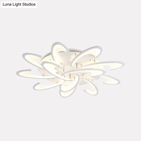 Modern Acrylic Flower Semi Flush Mount Lamp - 6/12-Head Warm/White Light White Ceiling Lighting For