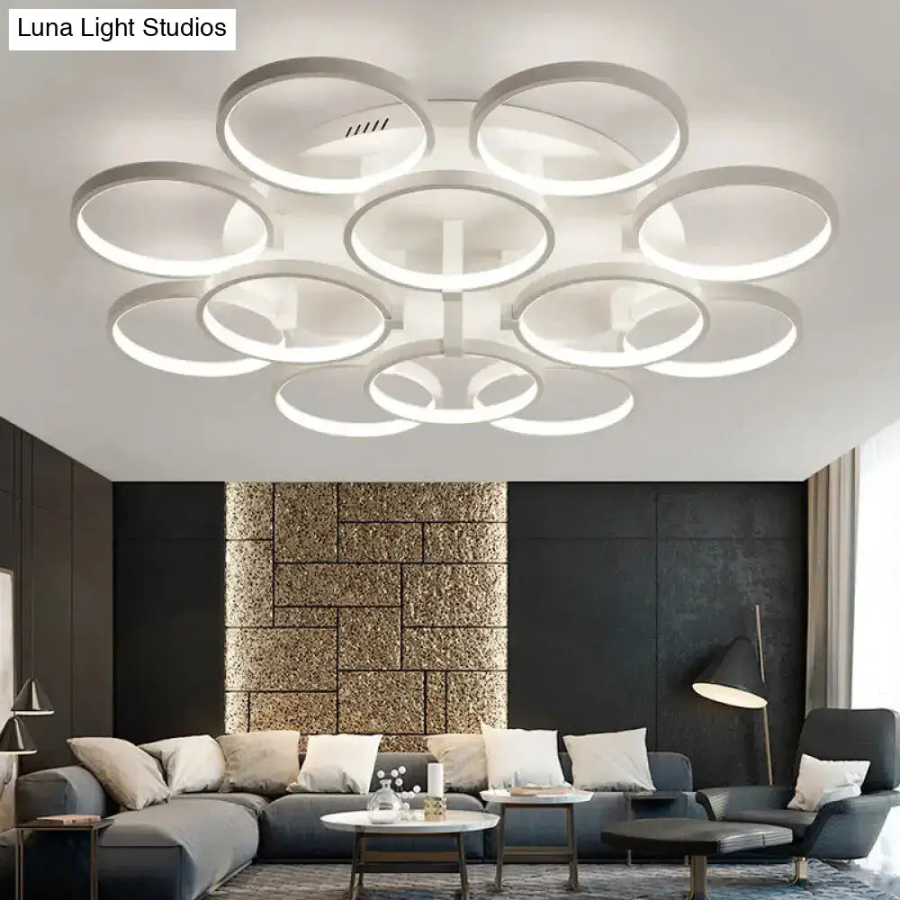 Modern Acrylic Flush Ceiling Light In White - Flower-Like Circle Design 9/12 Lights Led Ideal For