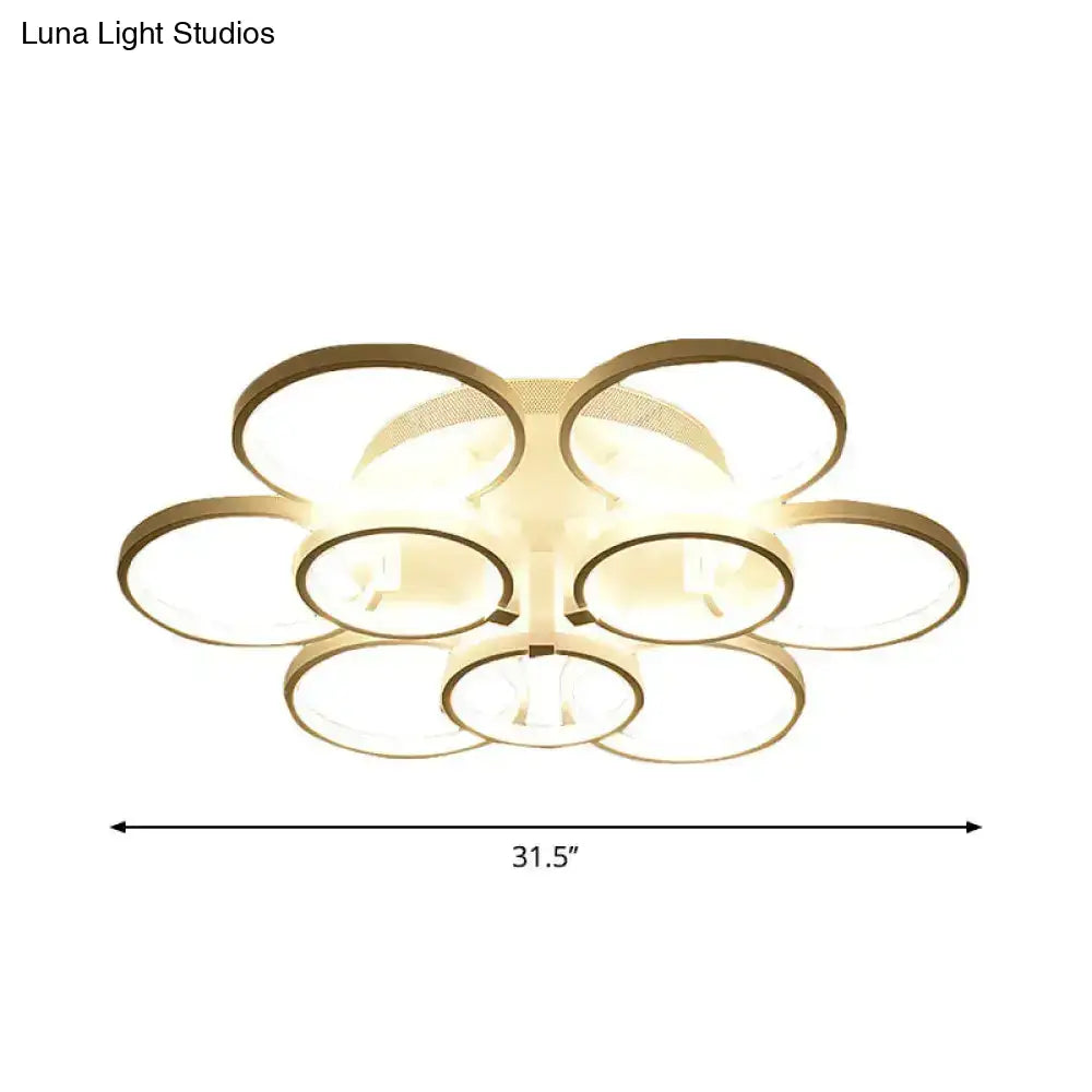 Modern Acrylic Flush Ceiling Light In White - Flower-Like Circle Design 9/12 Lights Led Ideal For