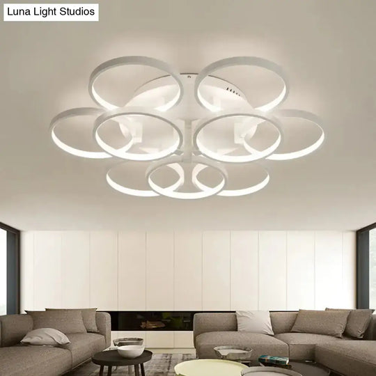 Modern Acrylic Flush Ceiling Light In White - Flower-Like Circle Design 9/12 Lights Led Ideal For