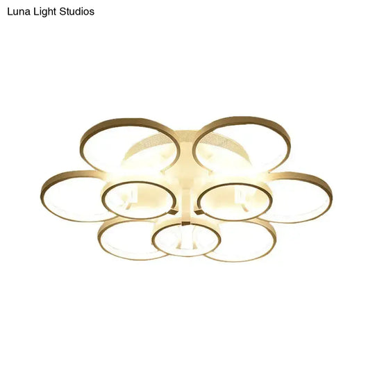 Modern Acrylic Flush Ceiling Light In White - Flower-Like Circle Design 9/12 Lights Led Ideal For