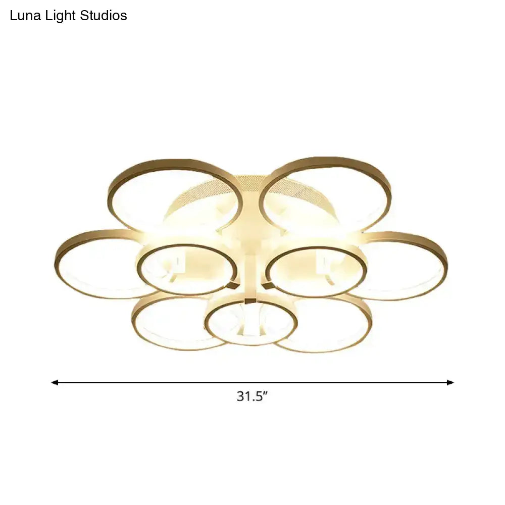 Modern Acrylic Flush Ceiling Light In White - Flower-Like Circle Design 9/12 Lights Led Ideal For