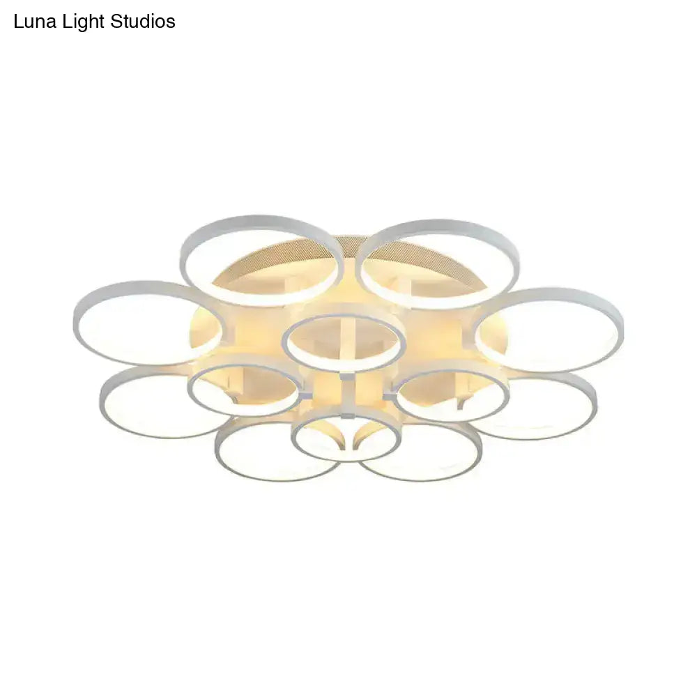 Modern Acrylic Flush Ceiling Light In White - Flower-Like Circle Design 9/12 Lights Led Ideal For