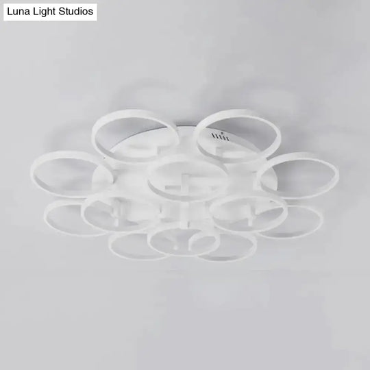 Modern Acrylic Flush Ceiling Light In White - Flower-Like Circle Design 9/12 Lights Led Ideal For