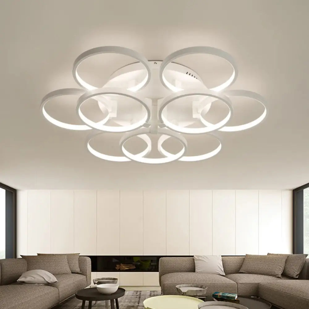 Modern Acrylic Flush Ceiling Light In White - Flower - Like Circle Design 9/12 Lights Led Ideal For