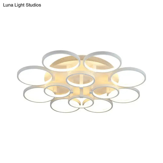 Modern Acrylic Flush Ceiling Light In White - Flower-Like Circle Design 9/12 Lights Led Ideal For