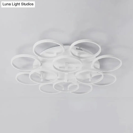 Modern Acrylic Flush Ceiling Light In White - Flower - Like Circle Design 9/12 Lights Led Ideal For