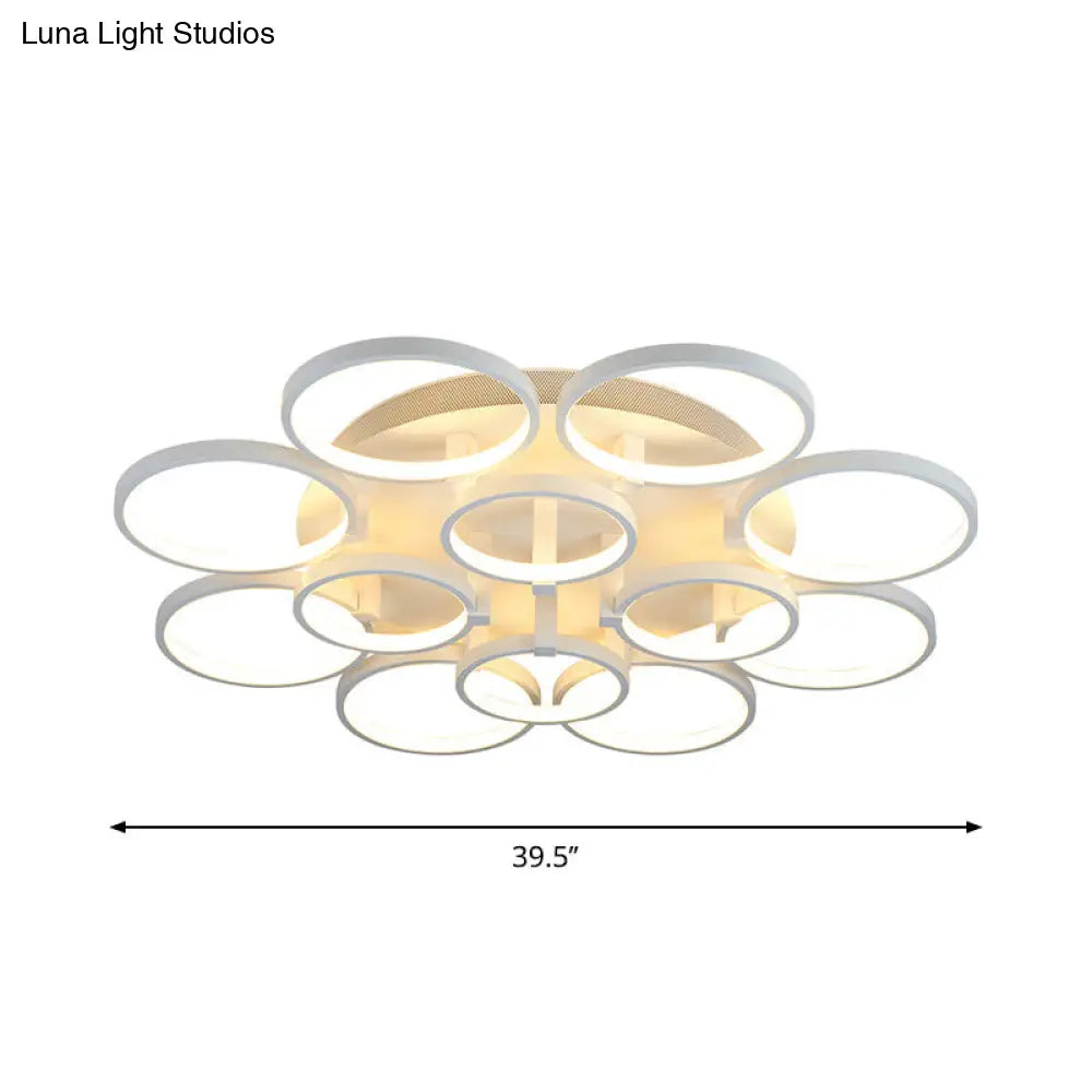Modern Acrylic Flush Ceiling Light In White - Flower-Like Circle Design 9/12 Lights Led Ideal For