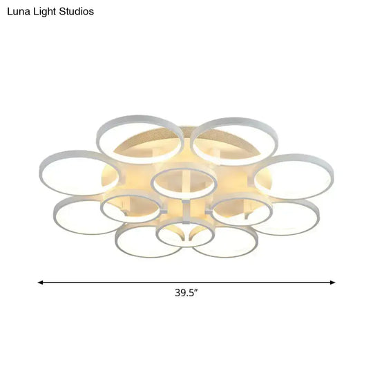 Modern Acrylic Flush Ceiling Light In White - Flower-Like Circle Design 9/12 Lights Led Ideal For