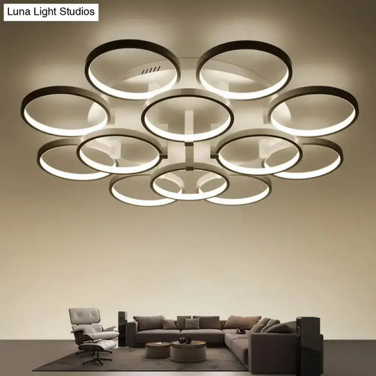 Modern Acrylic Flush Ceiling Light In White - Flower-Like Circle Design 9/12 Lights Led Ideal For