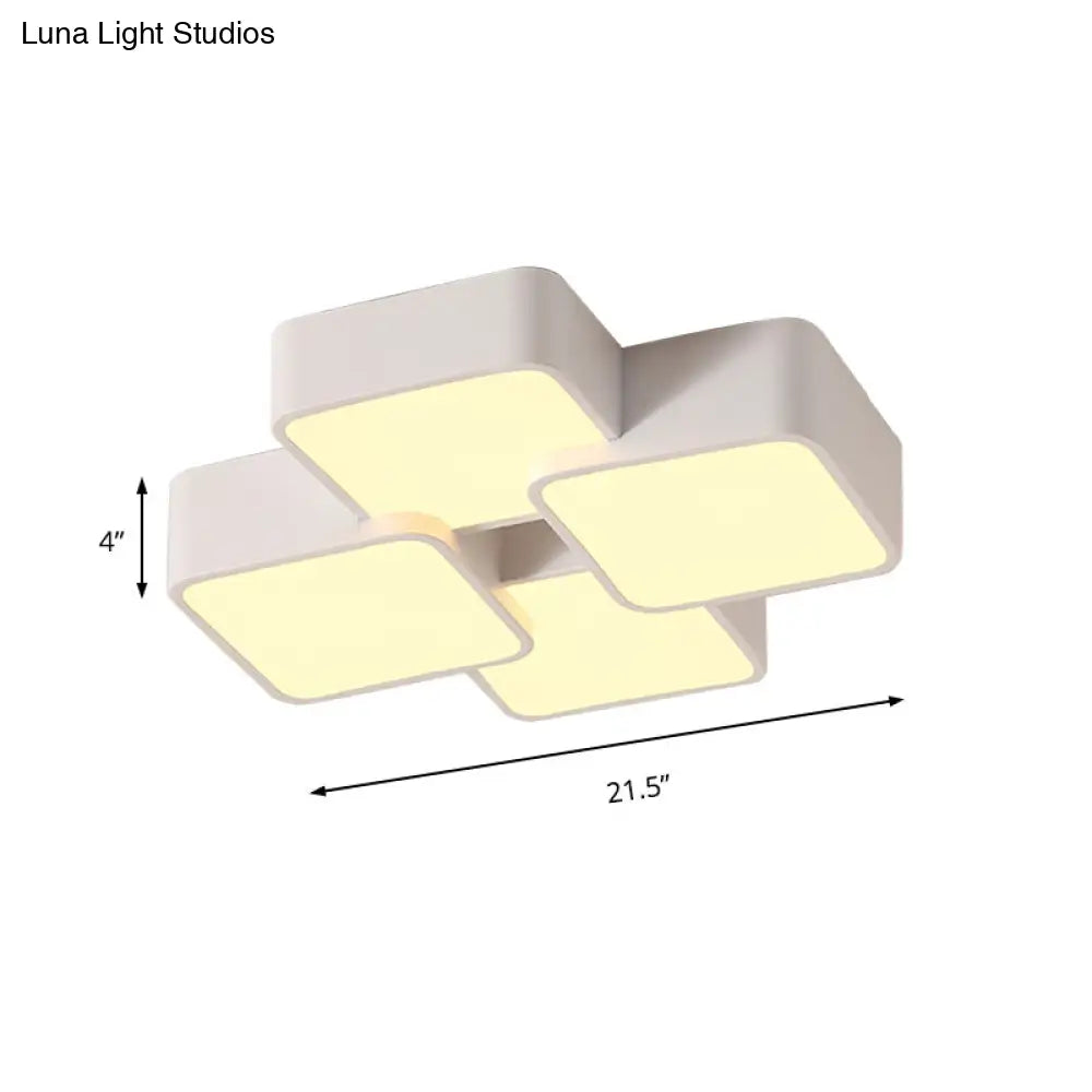 Modern Acrylic Flush Ceiling Light With Square Design - 4/6 Lights White Finish In Warm/White