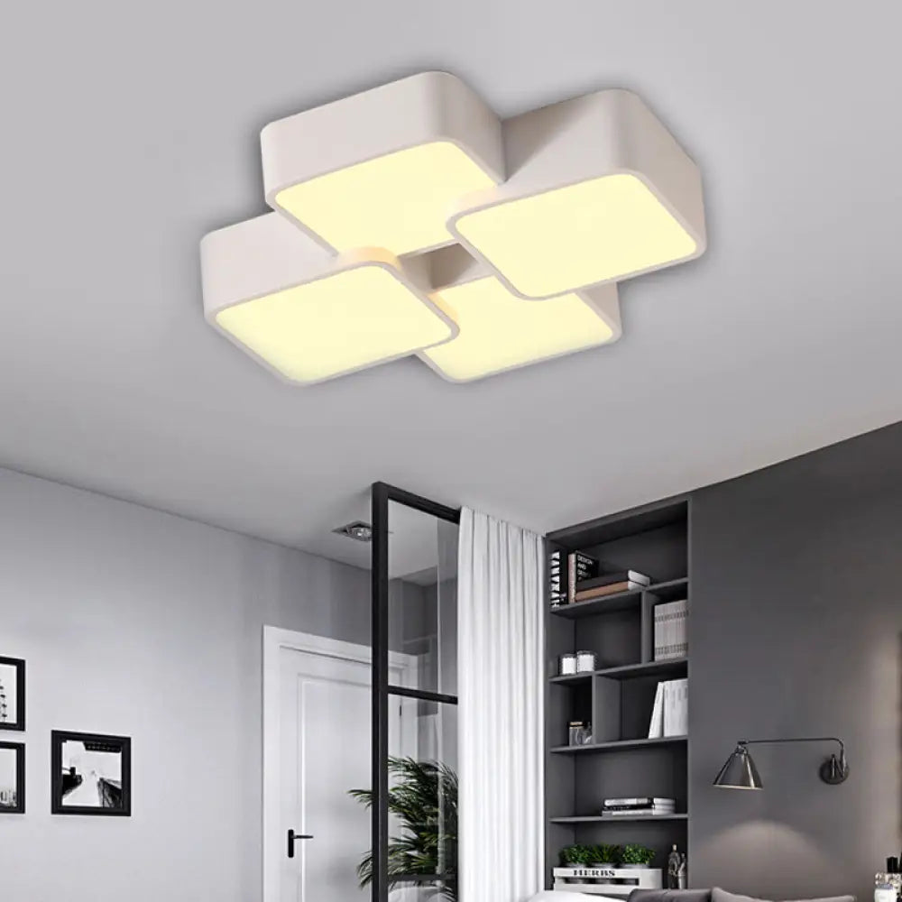 Modern Acrylic Flush Ceiling Light With Square Design - 4/6 Lights White Finish In Warm/White 4 /