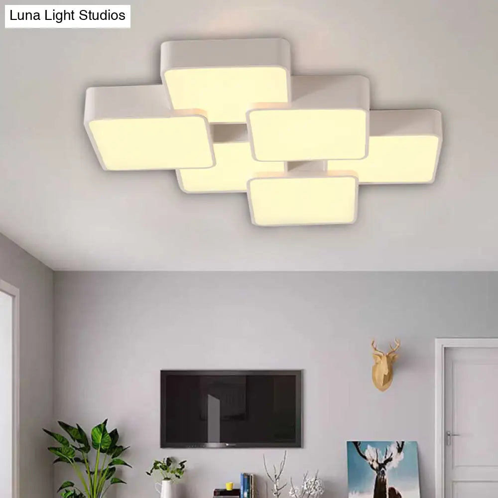 Modern Acrylic Flush Ceiling Light With Square Design - 4/6 Lights White Finish In Warm/White 6 /