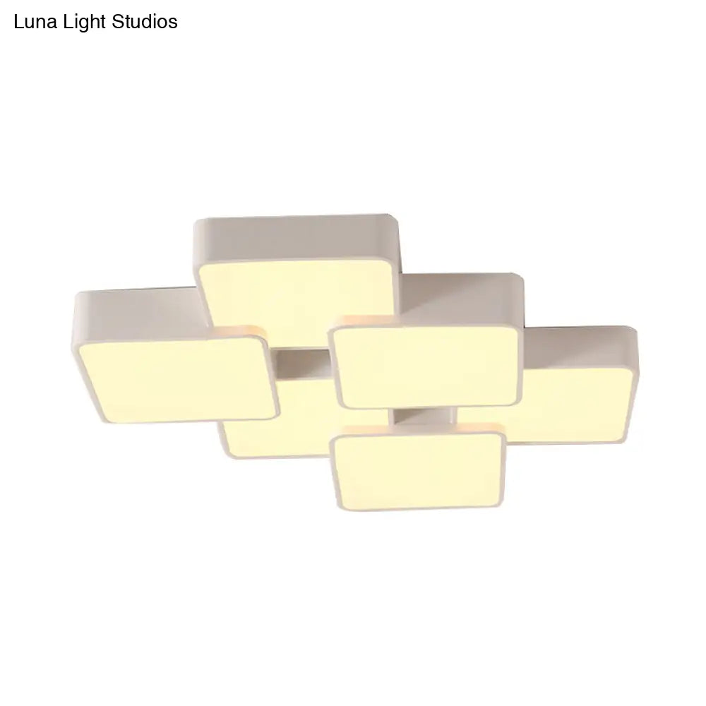 Modern Acrylic Flush Ceiling Light With Square Design - 4/6 Lights White Finish In Warm/White