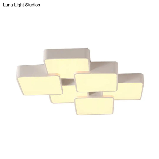 Modern Acrylic Flush Ceiling Light With Square Design - 4/6 Lights White Finish In Warm/White