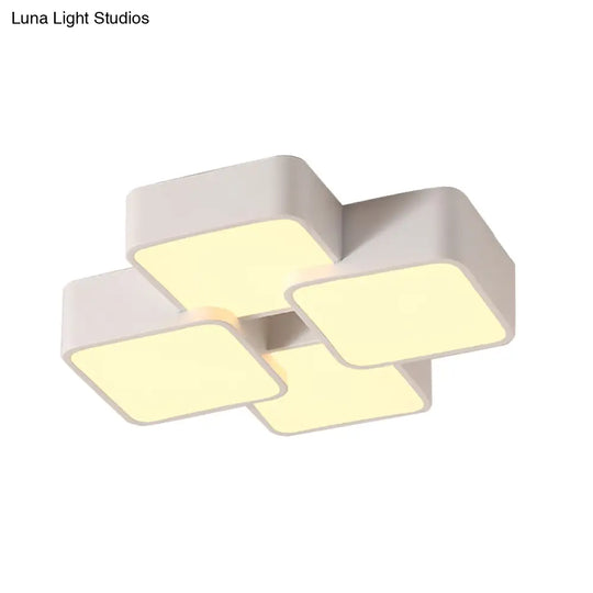 Modern Acrylic Flush Ceiling Light With Square Design - 4/6 Lights White Finish In Warm/White