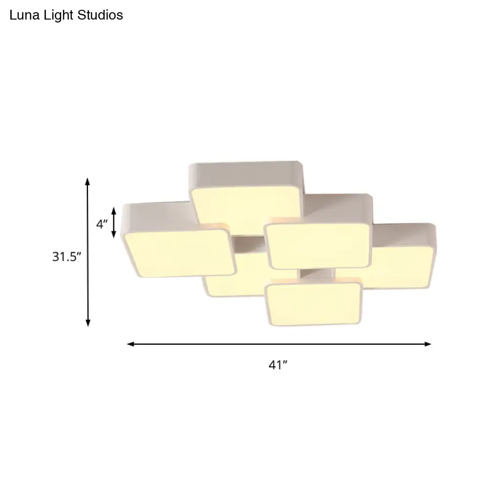 Modern Acrylic Flush Ceiling Light With Square Design - 4/6 Lights White Finish In Warm/White