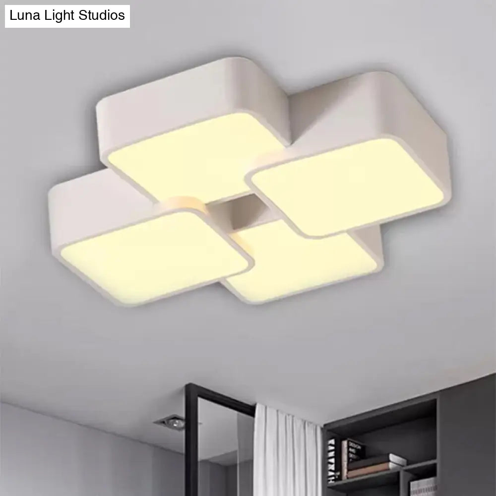 Modern Acrylic Flush Ceiling Light With Square Design - 4/6 Lights White Finish In Warm/White